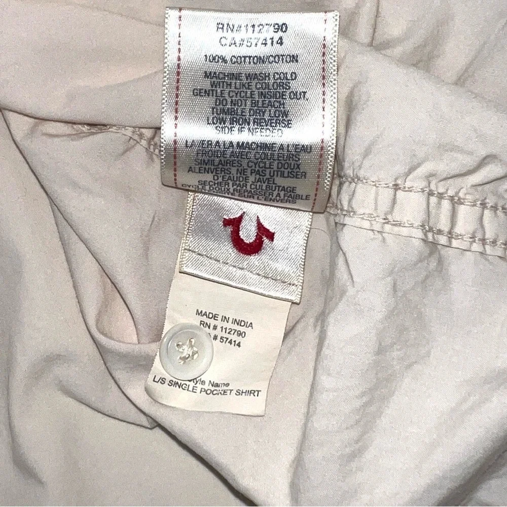 Vintage Man's rugged True Religion cotton Button down shirt Beige‎ XL